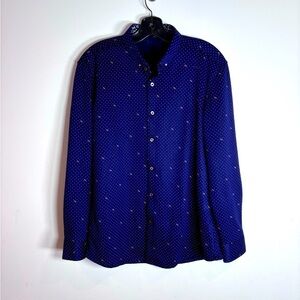 Bosideng Homme Men’s Purple Pattern Button Up Velvet Lined Shirt Size 2XL